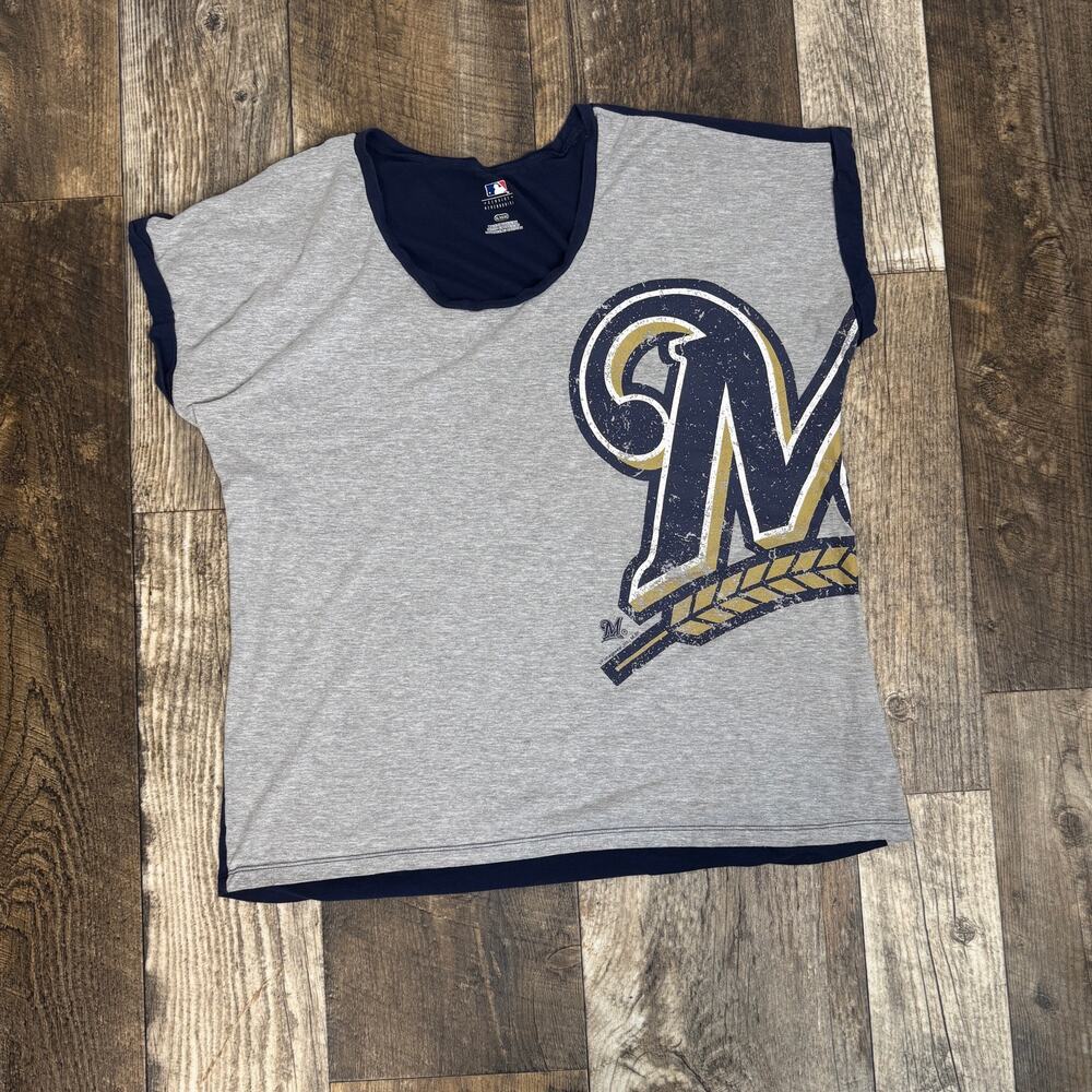 Milwaukee Brewers Graphic Tee MLB Baseball Y2K Ringer Top Size XL